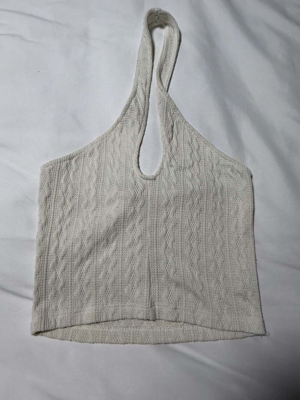 Macaron White Cable Knit Halter Crop Top